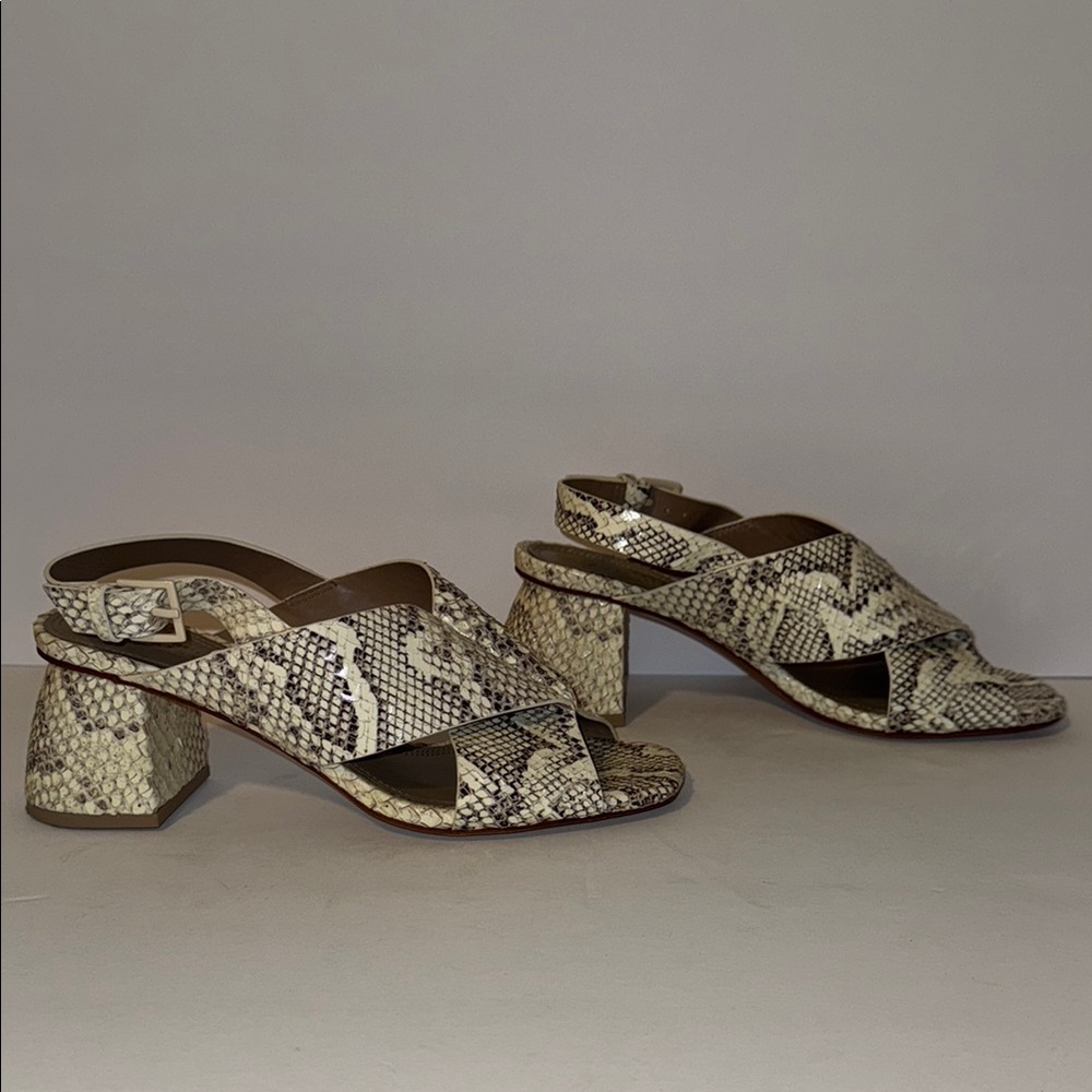 Mercedes Castillo Snakeskin Block Heel Sandals